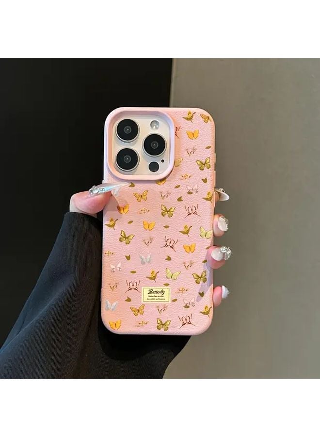 Black Butterfly Anti Drop Lychee Texture Phone Case For iPhone 14 - Image 1